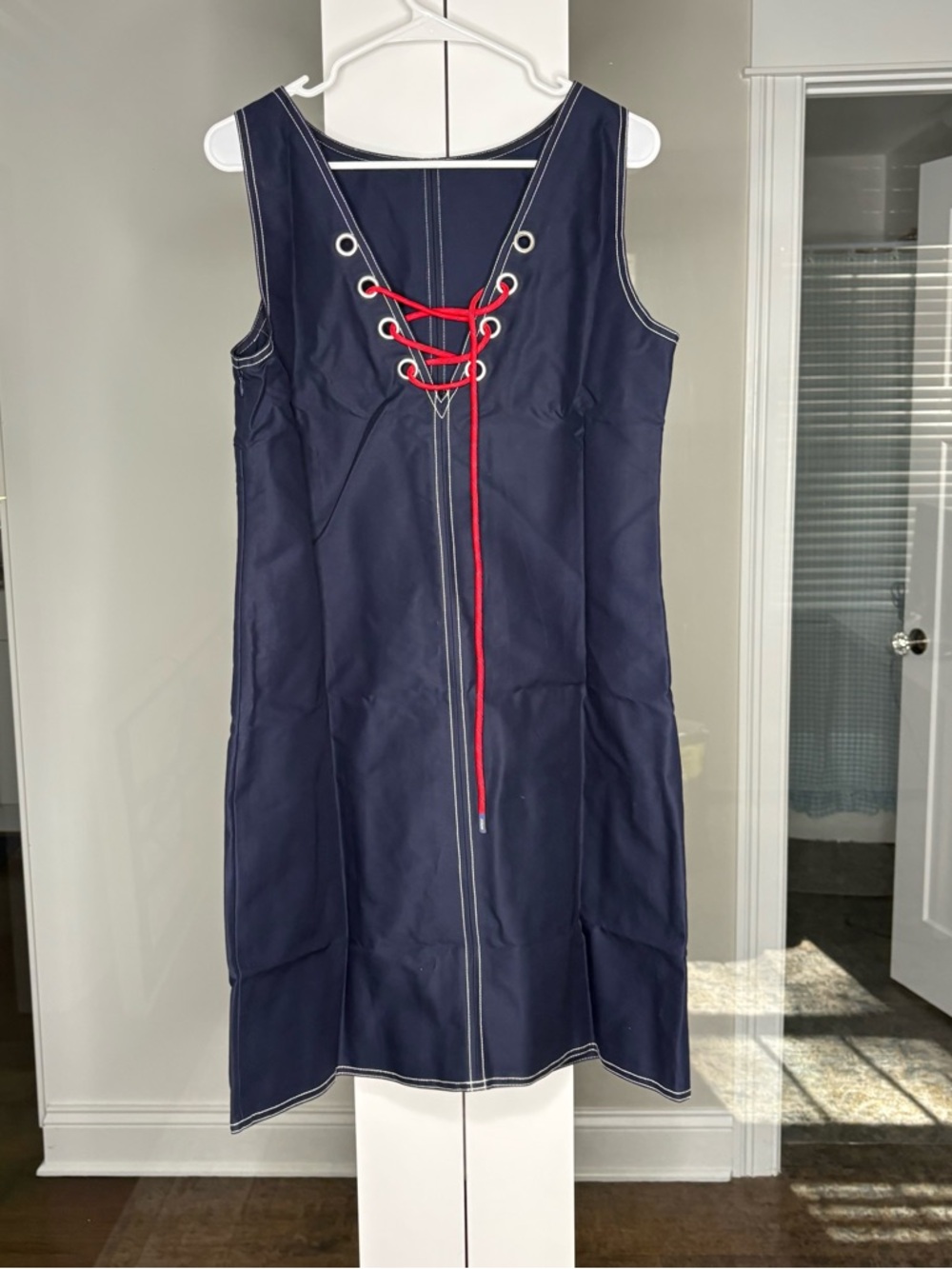 NWT J. Crew Tall Billie Dress Double Cotton Poplin Navy Blue - Picture 3 of 6